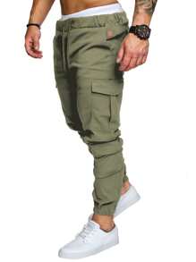 Manfinity Homme Pantalones casuales diarios de unicolor simple para hombres, para el otoño - Verde militar - Ver 4