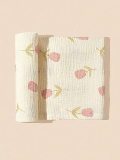 1pc Floral Patterned Soft Comfortable Breathable Swaddle Blanket For Infant Love Valentine