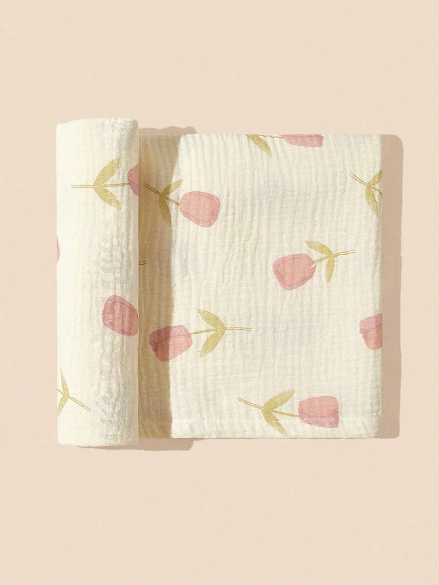 1pc Floral Patterned Soft Comfortable Breathable Swaddle Blanket For Infant Love Valentine - Multicolor - View 1