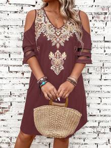 SHEIN LUNE Vestido clásico retro impreso de talla grande - Multicolor - Ver 1