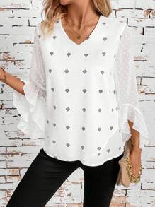 SHEIN Clasi Patchwork Batwing Sleeve Elegant Women's Shirt - Multicolor - View 3