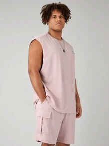 Manfinity VCAY 2pcs/Set Men's Plus Size Knitted Casual Slim Fit Sleeveless Tank Top And Mid-Waist Straight Shorts, Summer And Daily Wear - Mauve Purple - View 1