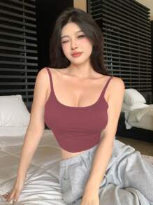 DAZY Women's Simple Padded Backless Twist Basic Tank Top, Four Seasons - Redwood - View 3