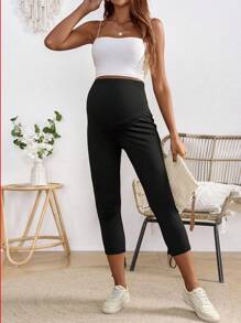 SHEIN Regulowane legginsy ciążowe w jednolitym kolorze z elastycznym paskiem