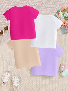 SHEIN 4入組寶寶女孩休閒印花圖案和字母標語短袖T恤套裝 - 彩色 - 查看 2