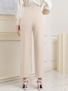 Modelyn Quần dài thanh lịch eo túi giấy trơn màu cho nữ - Màu be - Xem 2