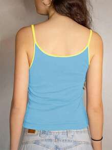 SHEIN EZwear Women's Sleeveless Cami Top With Letter Print, Color-Block And Embellishment Details, Summer - Blue - View 2