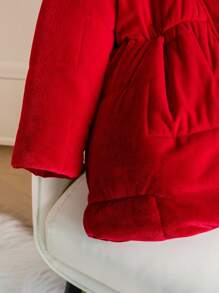 Young Girls' Simple Fluffy Collar Warm Padded Coat - Red - View 5