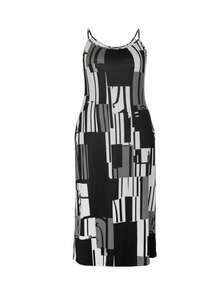 Vestido slip elegante con estampado geométrico aleatorio para mujeres de talla grande - Gris - Ver 3