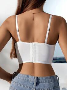 SHEIN Áo ba lỗ phối ren khối màu có trang trí nơ, lớp nền bốn mùa - Hồng - Xem 2