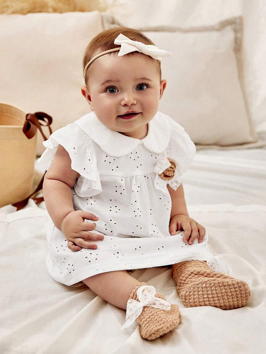 SHEIN 5pcs Baby Girls' Elegant Retro 3D Flower Lace Gift Set For Casual Wear, Spring/Summer - White - View 1