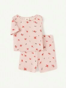 Cozy Pixies Bộ Pyjama vừa khít cho bé gái có in hoa dài tay và quần có chân, màu trơn, 4 chiếc - Hồng - Xem 10