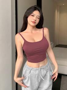 DAZY Women's Simple Padded Backless Twist Basic Tank Top, Four Seasons - Redwood - View 6