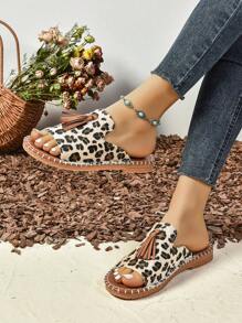 Sandalias planas con flecos para mujer, chanclas impermeables para playa, calzado antideslizante casual y a la moda para exteriores - Blanco y Negro - Ver 5