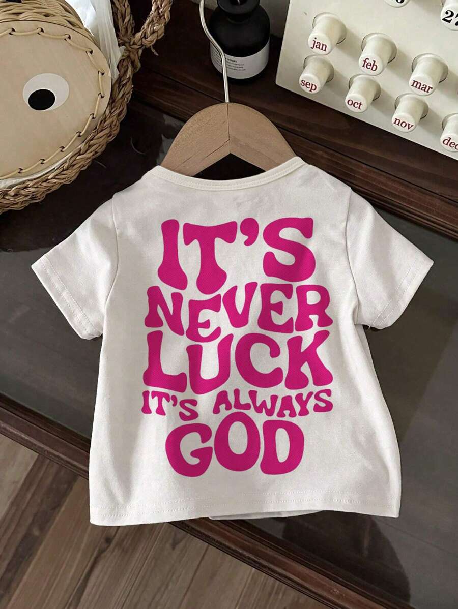 SHEIN Baby Girl Summer Casual Slogan Printed Short Sleeve T-Shirt - White - View 1