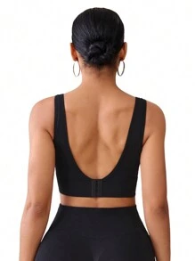 Slayform 无缝高强度运动胸罩，无可拆卸垫，带缝制垫的运动胸罩，高强度支撑，带不可拆卸垫模制罩杯，适用于女士高支撑工字背心、健身、瑜伽、跑步 - 黑色 - 查看 2