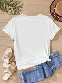 Camiseta Casual de Verão para Meninas Adolescentes com Estampa de Desenho Animado, Gola Redonda e Manga Curta