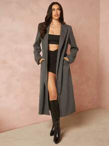 Hauture Abrigo de botones con solapa y abertura trasera