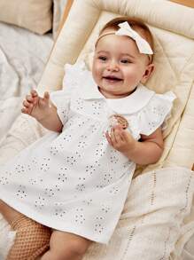 SHEIN 5pcs Baby Girls' Elegant Retro 3D Flower Lace Gift Set For Casual Wear, Spring/Summer - White - View 4