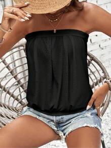 SHEIN LUNE Women's Summer Vacation Solid Color Strapless Loose Top