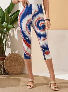 EMERY ROSE Women's Printed Casual Seven-Quarter Everyday Leggings 4th Of July Clothes Red White Blue Tights Capris - Multicolor - View 5