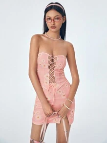 Caro Terranova Maglietta da donna attillata con stampa, con fiocco anteriore, stile casual "Girlcore", adatta per l estate, vacanze, uscite, festival, stile occidentale
