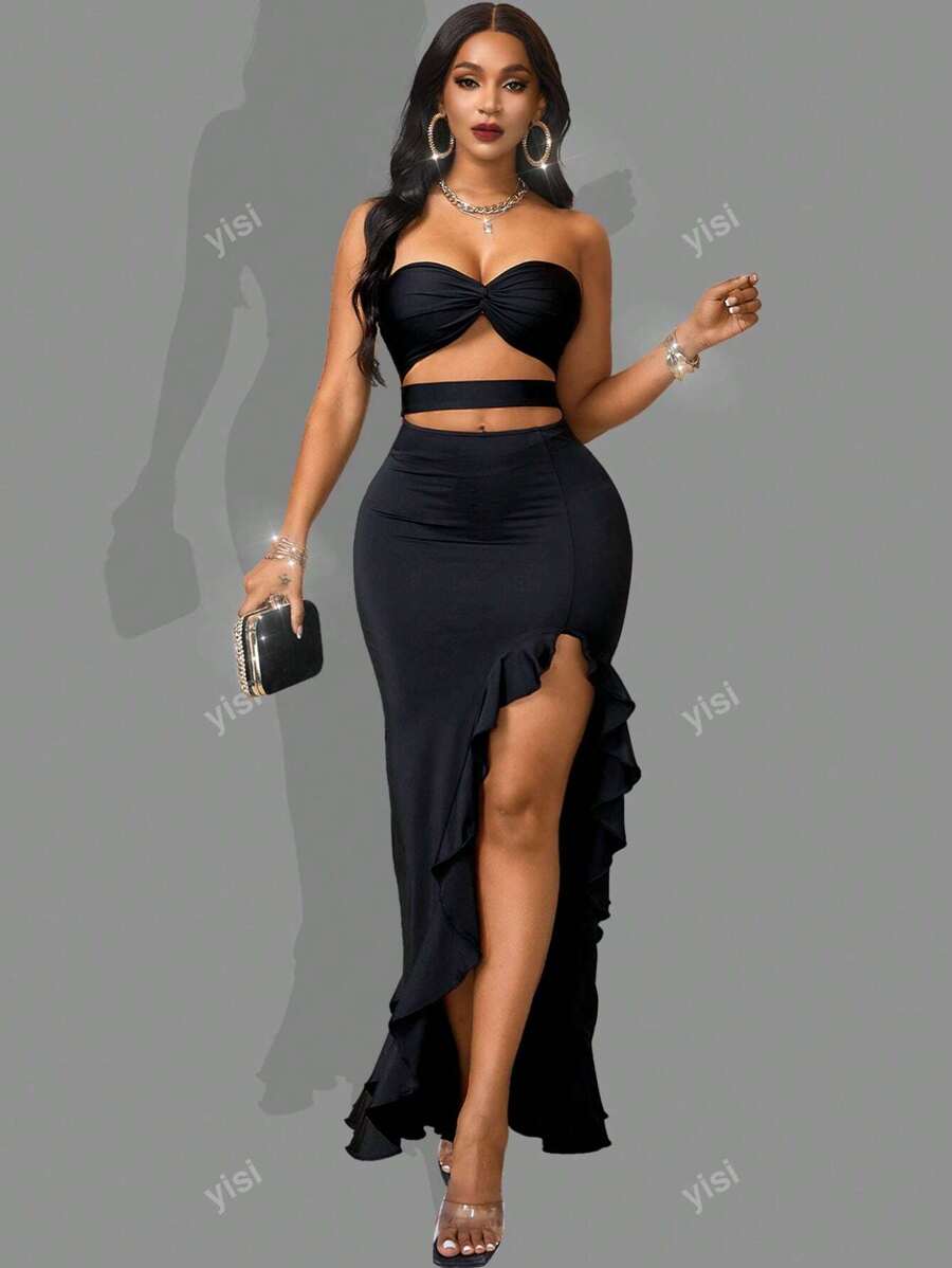 Women's Sexy Y2K Mini  IrregularVintage Black Hollow Out Off Shoulder Dress