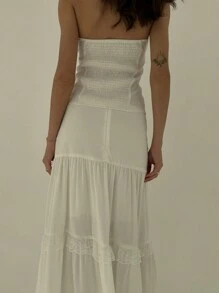 Aloruh 女式白色蕾絲分層裙，帶有傘狀下擺和簡潔優雅的設計