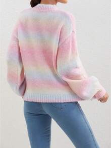 女士休閒漸層落肩長袖毛衣，適用春季/秋季/冬季 - 彩色 - 查看 2