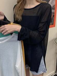 INAWLY 女士簡約日常長袖上衣 - 黑色 - 查看 3