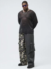 Manfinity VCAY Manfinity NXTstreet Nam Plus Size Quần ống rộng dệt chắp vá thông thường, phù hợp cho mọi mùa - Nhiều màu - Xem 4