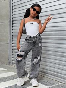 Sparklyn Conjunto de ropa de dos piezas estilo urbano simple para niñas preadolescentes - Multicolor - Ver 6