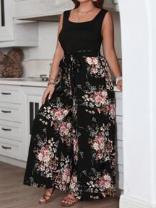 SHEIN VCAY Combinaison ample d'été imprimée de style bohème et pour femmes grandes tailles, avec un style vacances