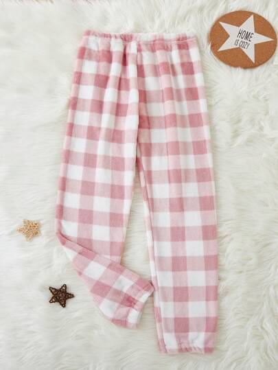 Girls Plaid Print Long Pants Casual Pajamas