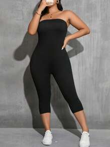 SHEIN Essnce Bộ áo liền quần quây thông thường mùa hè cỡ lớn dành cho nữ - màu đen - Xem 4