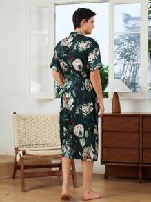 Men's Short Sleeve Floral Butterfly Printed Robe For Summer - Multicolor - View 2
