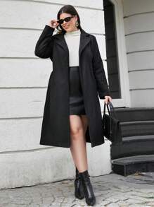 RueChic Abrigo de mujer con cuello abierto de solapa de algodón talla grande - Negro - Ver 1