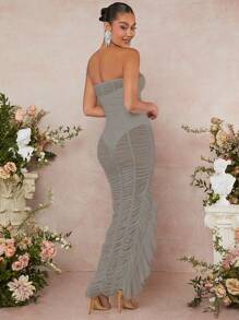 L'Amorae Vestido con cremallera, con división, volantes y pliegues en el diseño