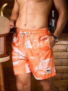 Surfspeed Men's Vacation Letter Print Drawstring Elastic Waist Loose Beach Shorts With Pockets - Multicolor - View 7