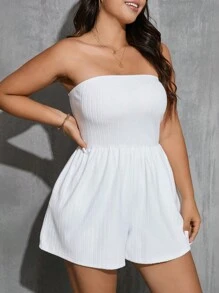 SHEIN Essnce Salopette décontractée grande taille en tube unicolore et large pour les jambes d'été