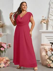 SHEIN Belle Burgundy Red Women's Elegant Chiffon Plus Size Bridesmaid Dress, Long