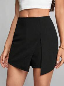 SHEIN Tall Solid Color Slit Hem Black Culottes Suitable For Going Out - Black - View 7