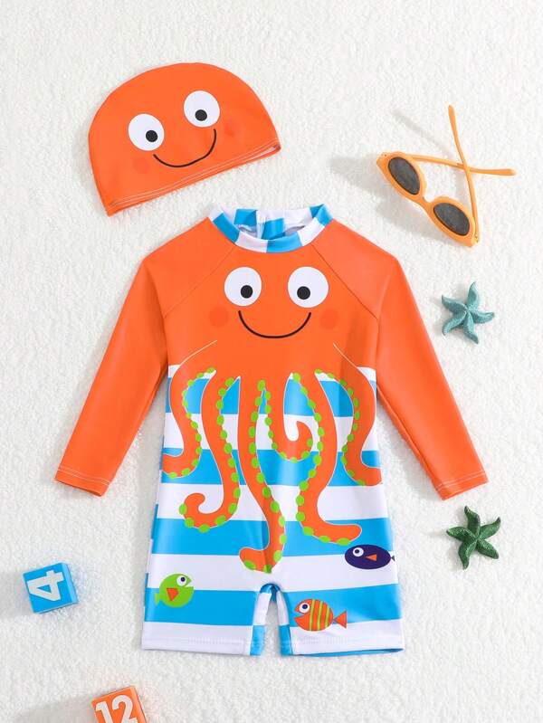 Baby Boys' Cartoon Printed Long Sleeve Swimsuit