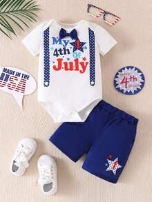 Conjunto de body de manga corta y pantalones cortos para bebé niño para 4 de Julio en verano, atuendos para 4 de julio