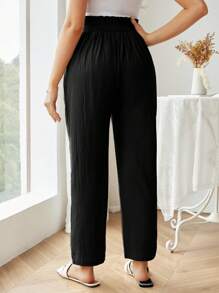 SHEIN 浪漫假期直筒褲，高腰寬鬆款式，可調整彈性腰帶，孕婦褲