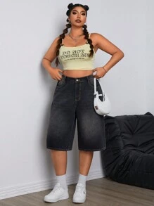 SHEIN EZwear Plus-Size Summer Casual Loose Washed Denim Pants