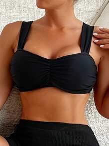 SHEIN Swim Summer Beach Black Ruffle Bikini Top - Black - View 1