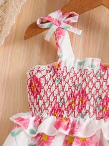 Baby Girls'  Sweet Flower Patterned Fancy Cami Dress For Summer - Multicolor - View 4