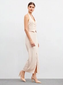 SheIn BIZ Zapatos de tacón alto de punta fina de mujer, estilo simple - Albaricoque - Ver 10