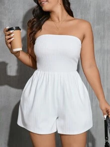 SHEIN Essnce Salopette décontractée grande taille en tube unicolore et large pour les jambes d'été
